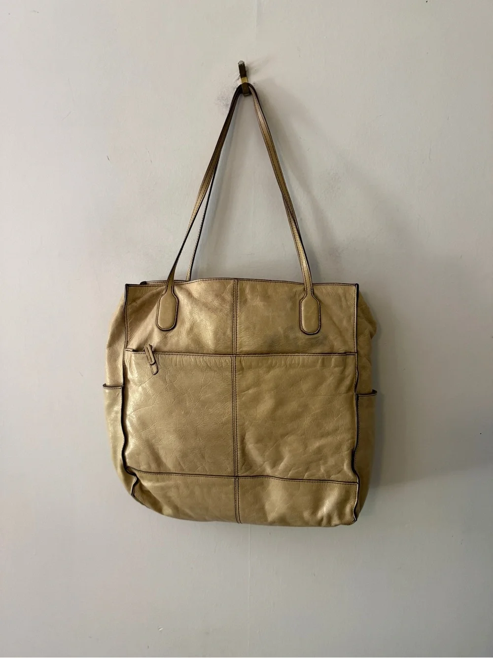 HOBO light Tan slouchy Leather Tote with Front Pocket